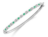 2/5 Carat (ctw) Emerald Bangle Bracelet in 14K White Gold with DIamonds